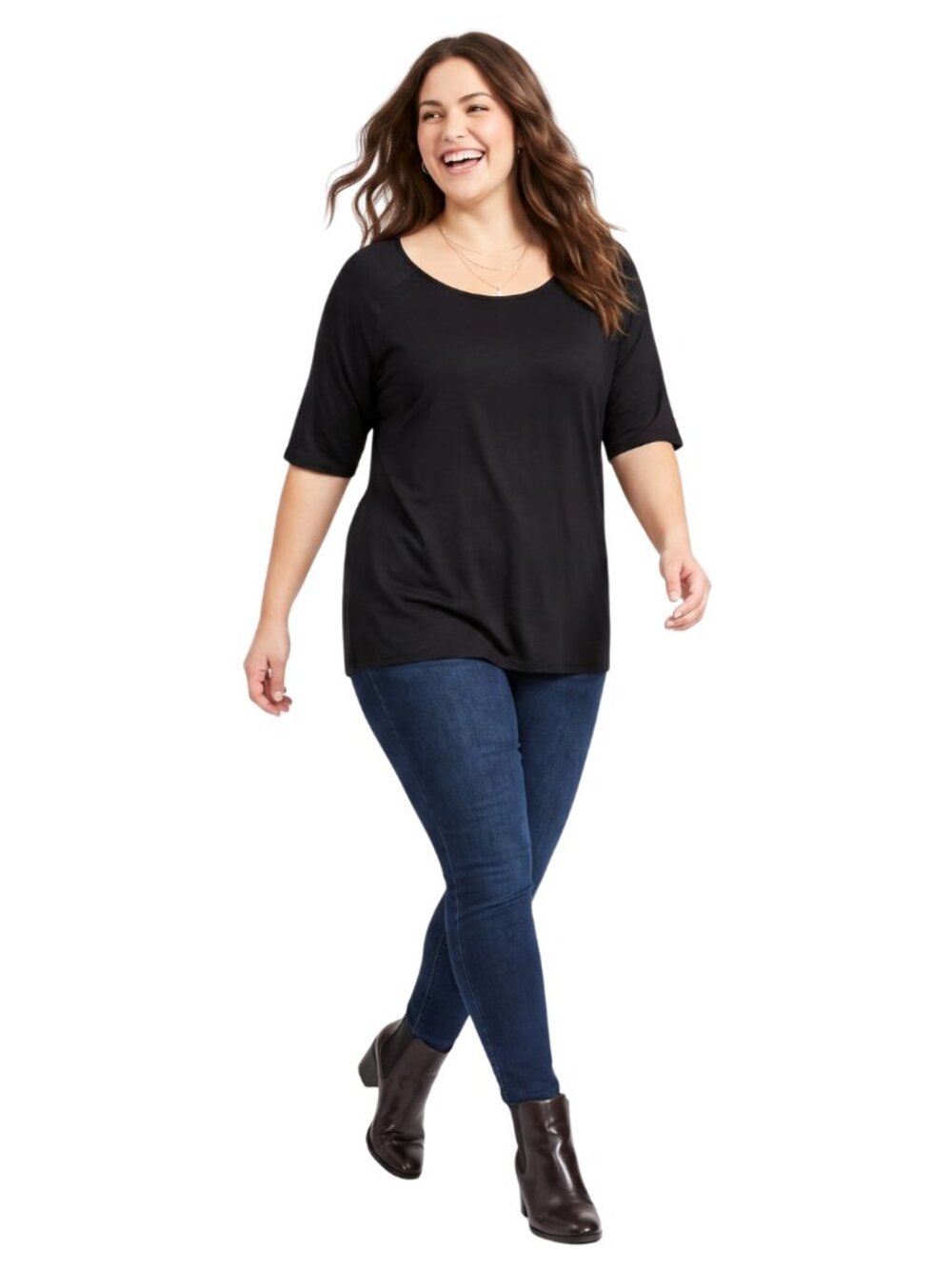 NWT Allegra K Black Scoop Neck Elbow Sleeve Basic Top Size XL Minimalist